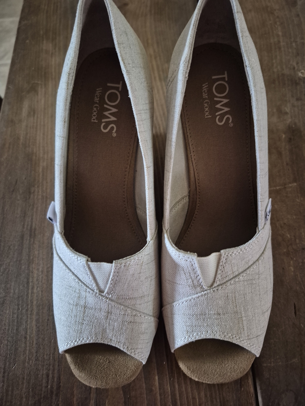 TOMS Women's Cream Canvas Peep-Toe Flats
